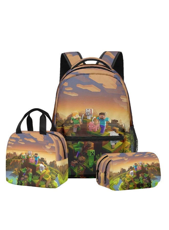 2026 Minecraft Backpack Pencil Case Lunch Bag Three-piece Leisure Sports Travel Backpack Student School Backpack - Image 1